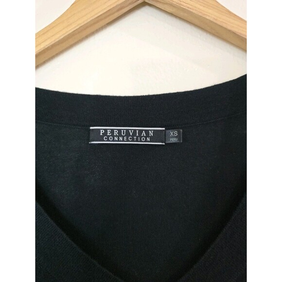 Peruvian Connection V Neck Long Sleeve Pima Cotton Dress Size XS Black Short - Picture 5 of 7